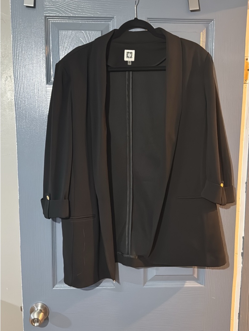 Anne Klein Black Open-Front Blazer with Roll-Tab Sleeves